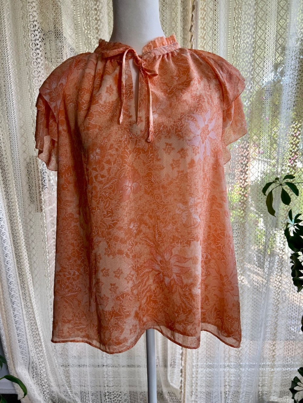 🍑 NWOT House of Harlow 1960 boho floral peach blouse